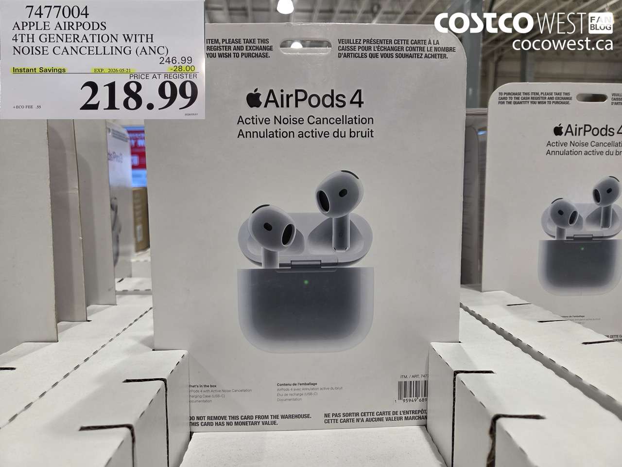 7477004 APPLE AIRPODS 4TH GENERATION WITH NOISE CANCELLING (ANC) ($28.00 INSTANT SAVINGS EXPIRES ON 2026-05-21) $218.99