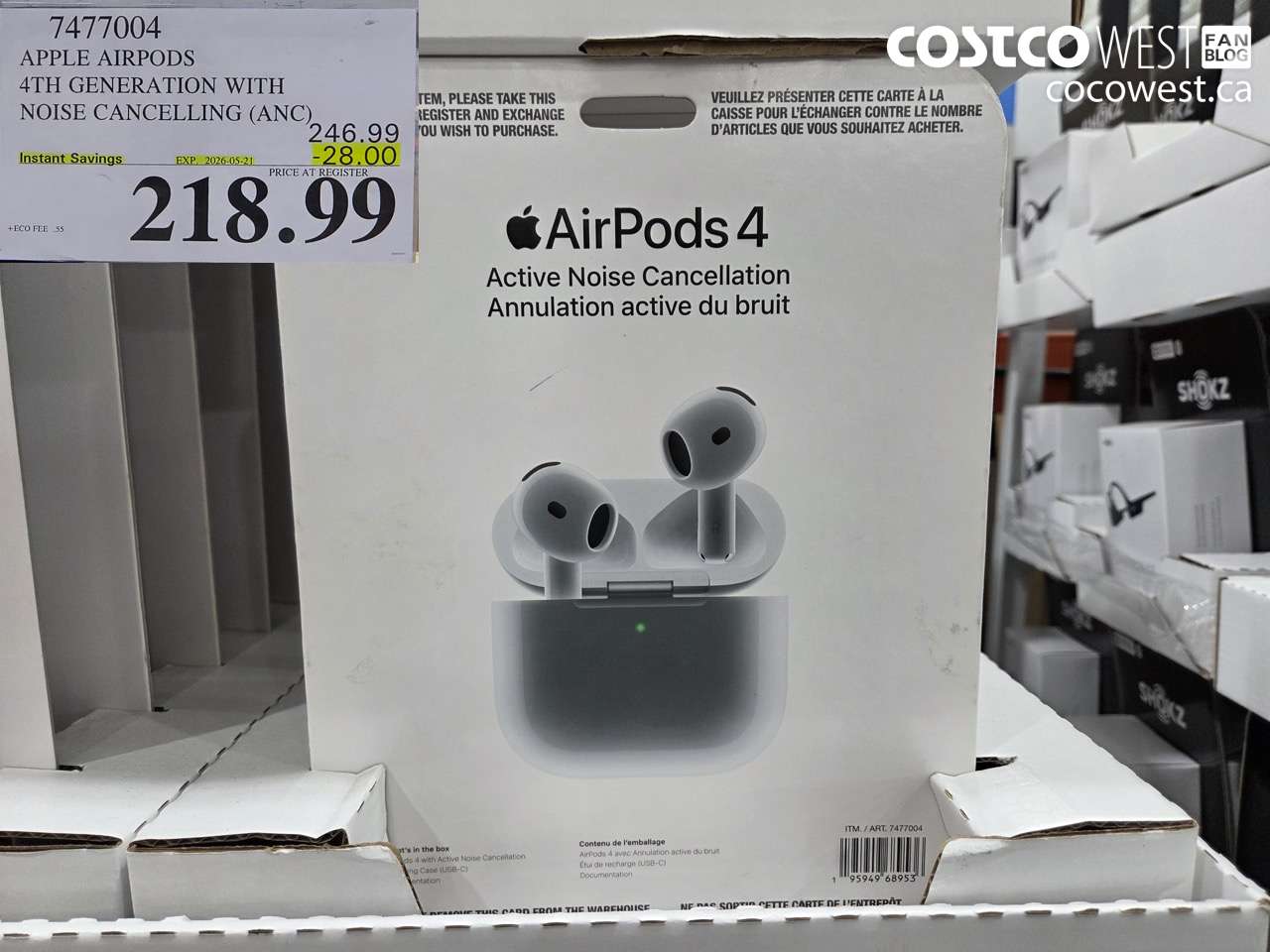 7477004 APPLE AIRPODS 4TH GENERATION WITH NOISE CANCELLING (ANC) ($28.00 INSTANT SAVINGS EXPIRES ON 2026-05-21) $218.99