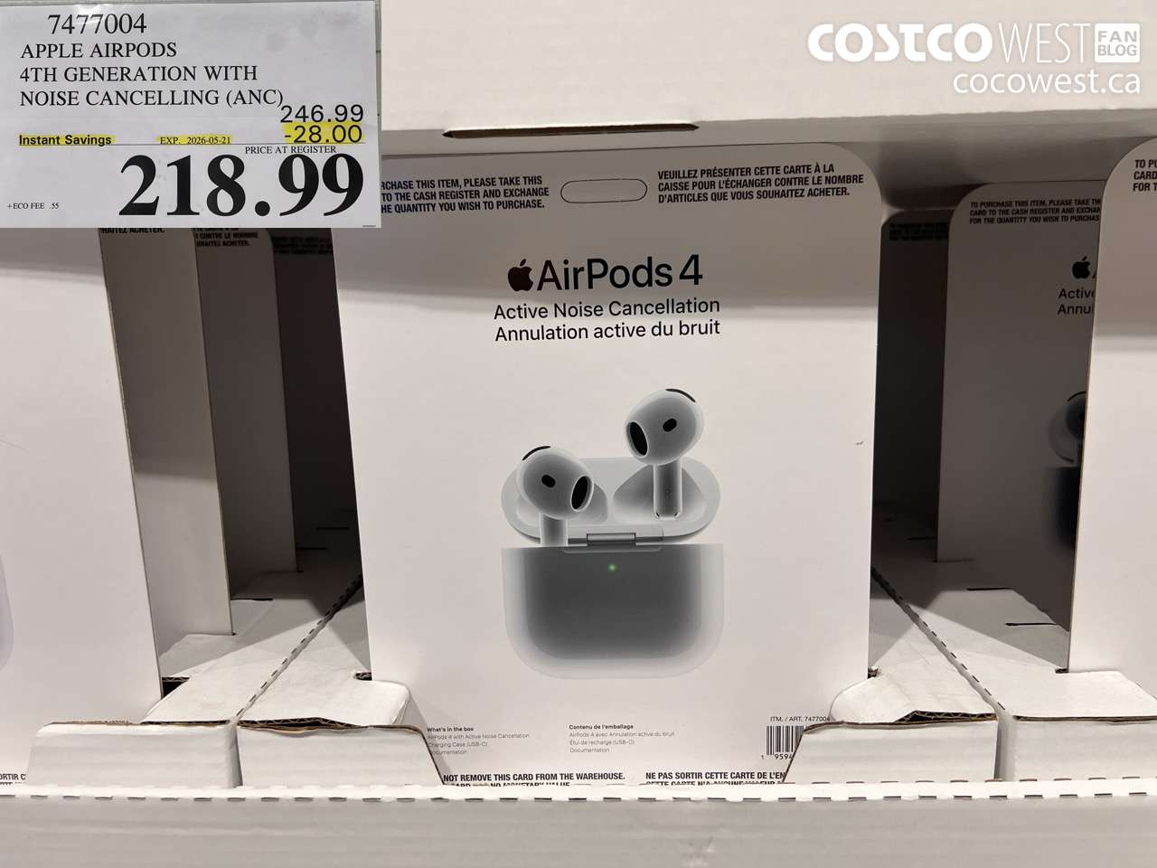 7477004 APPLE AIRPODS 4TH GENERATION WITH NOISE CANCELLING (ANC) ($28.00 INSTANT SAVINGS EXPIRES ON 2026-05-21) $218.99