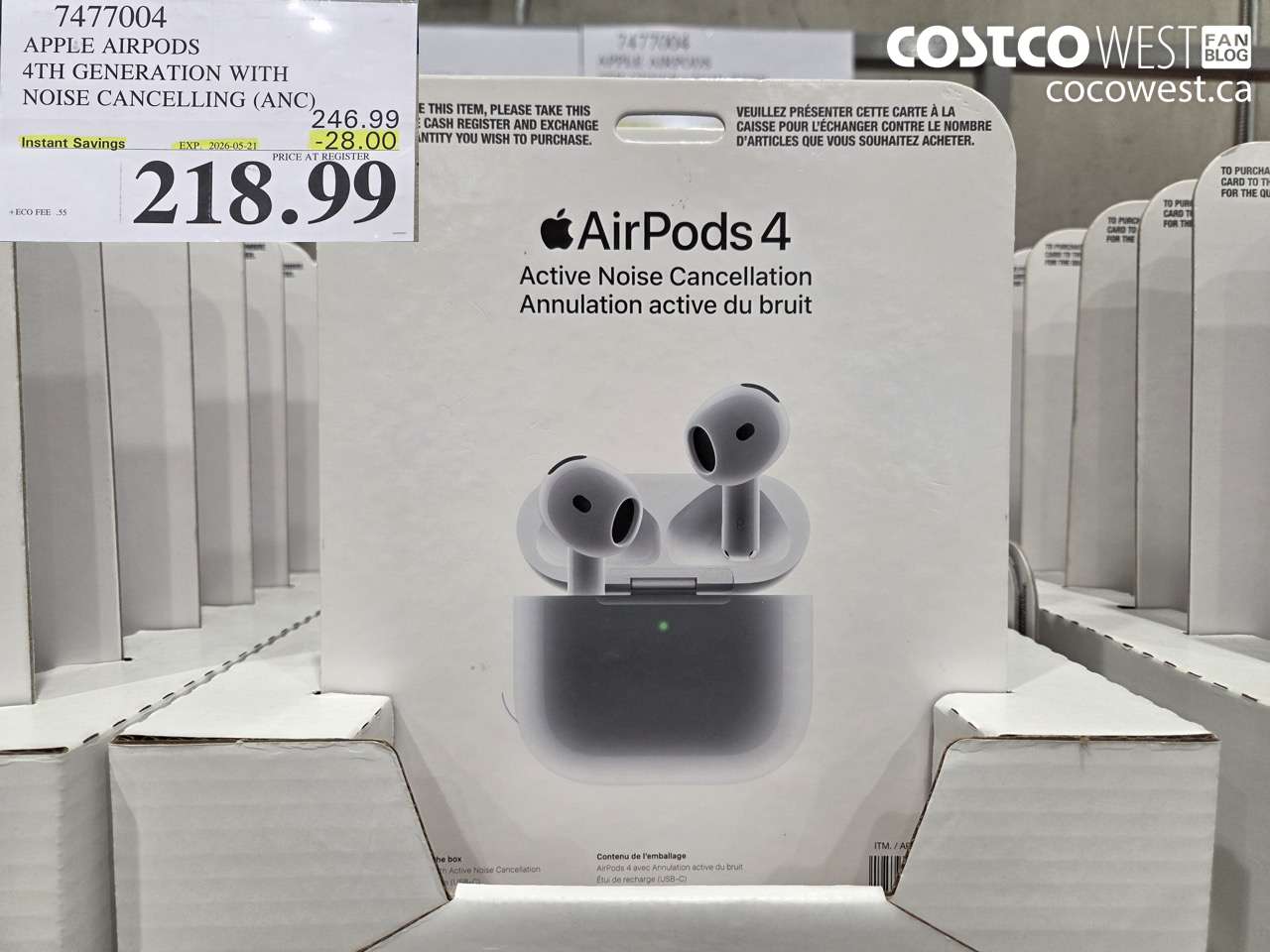 7477004 APPLE AIRPODS 4TH GENERATION WITH NOISE CANCELLING (ANC) ($28.00 INSTANT SAVINGS EXPIRES ON 2026-05-21) $218.99
