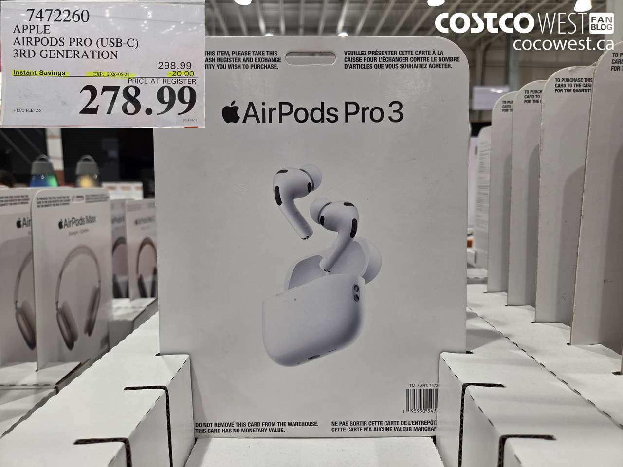 7472260 APPLE AIRPODS PRO (USB-C) 3RD GENERATION ($20.00 INSTANT SAVINGS EXPIRES ON 2026-05-21) $278.99
