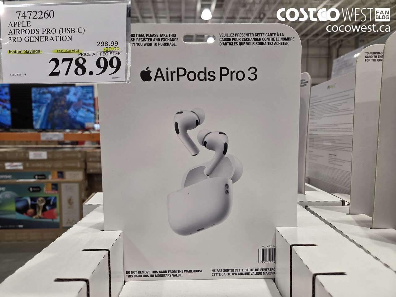 7472260 APPLE AIRPODS PRO (USB-C) 3RD GENERATION ($20.00 INSTANT SAVINGS EXPIRES ON 2026-05-21) $278.99