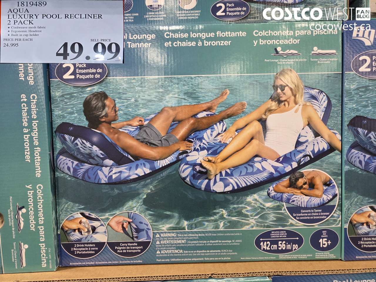 1819489 AQUA LUXURY POOL RECLINER 2 PACK $49.99