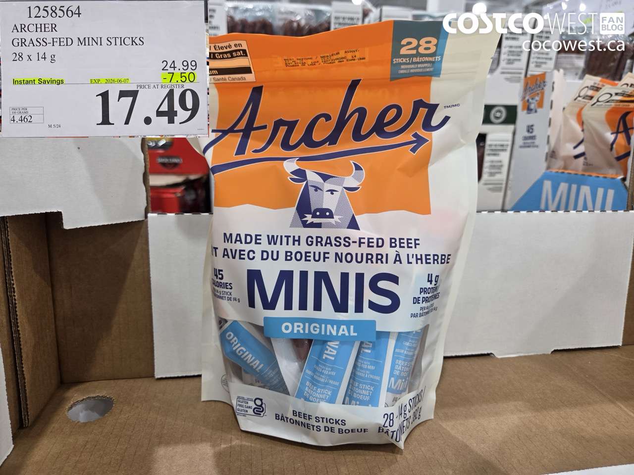 1258564 ARCHER GRASS-FED MINI STICKS 28 X 14 G ($7.50 INSTANT SAVINGS EXPIRES ON 2026-06-07) $17.49
