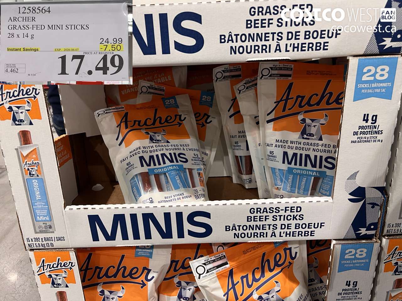 1258564 ARCHER GRASS-FED MINI STICKS 28 X 14 G ($7.50 INSTANT SAVINGS EXPIRES ON 2026-06-07) $17.49