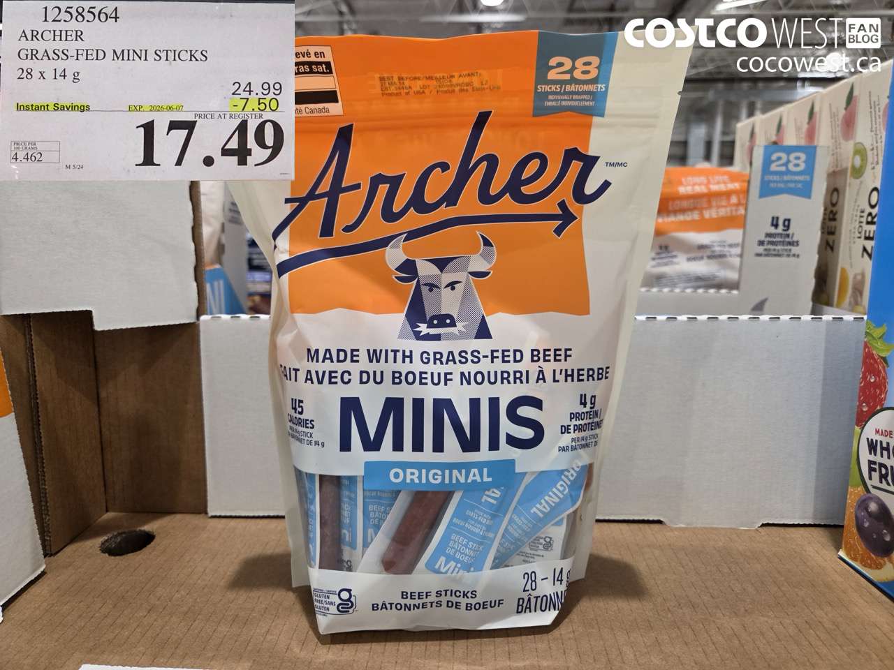 1258564 ARCHER GRASS-FED MINI STICKS 28 X 14 G ($7.50 INSTANT SAVINGS EXPIRES ON 2026-06-07) $17.49