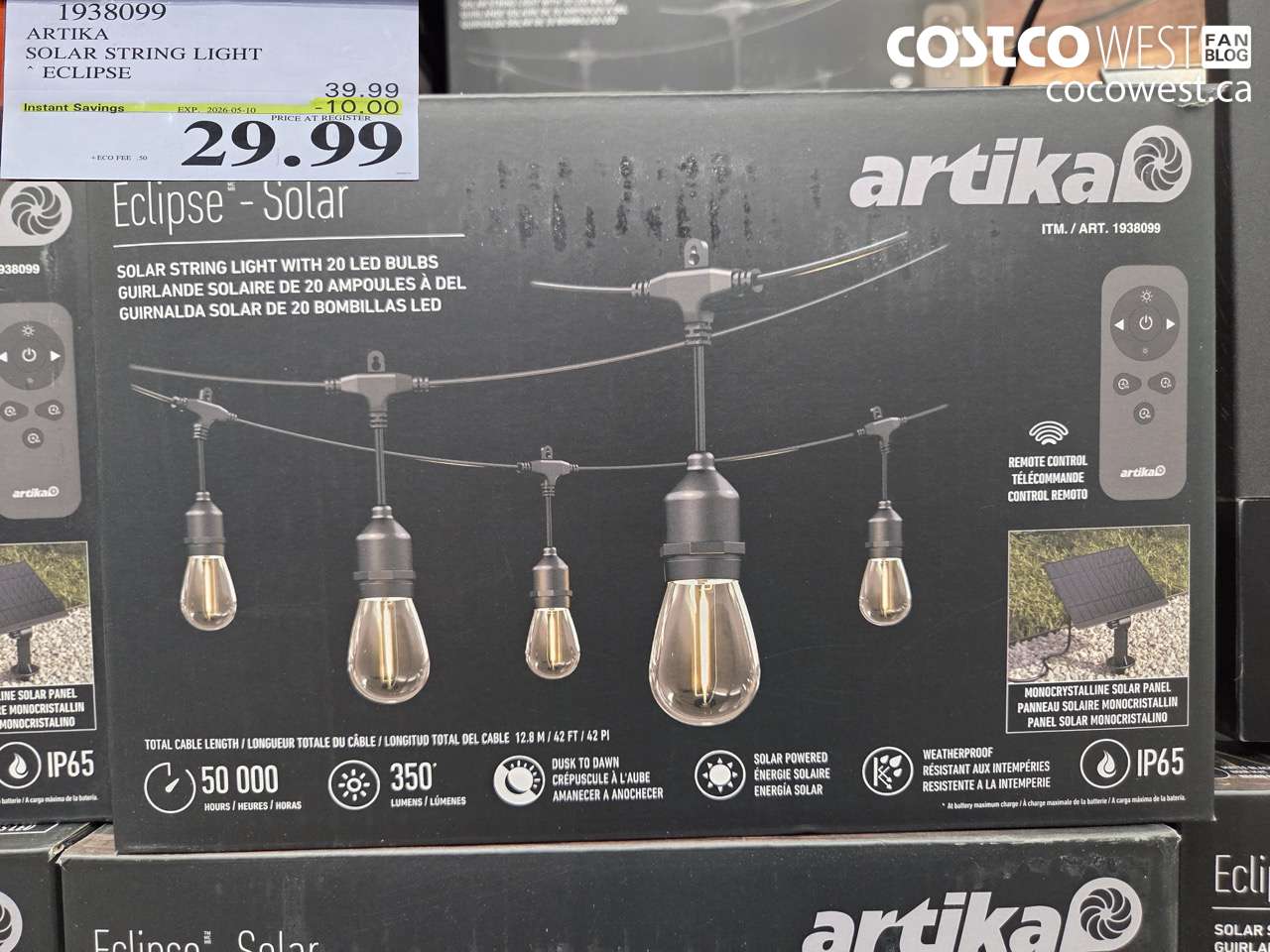 1938099 ARTIKA SOLAR STRING LIGHT ECLIPSE ($10.00 INSTANT SAVINGS EXPIRES ON 2026-05-10) $29.99