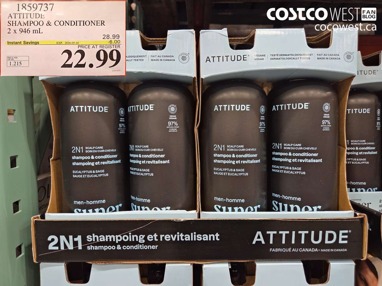 1859737 ATTITUDE SHAMPOO & CONDITIONER 2 X 946 ML ($6.00 INSTANT SAVINGS EXPIRES ON 2026-05-10) $22.99