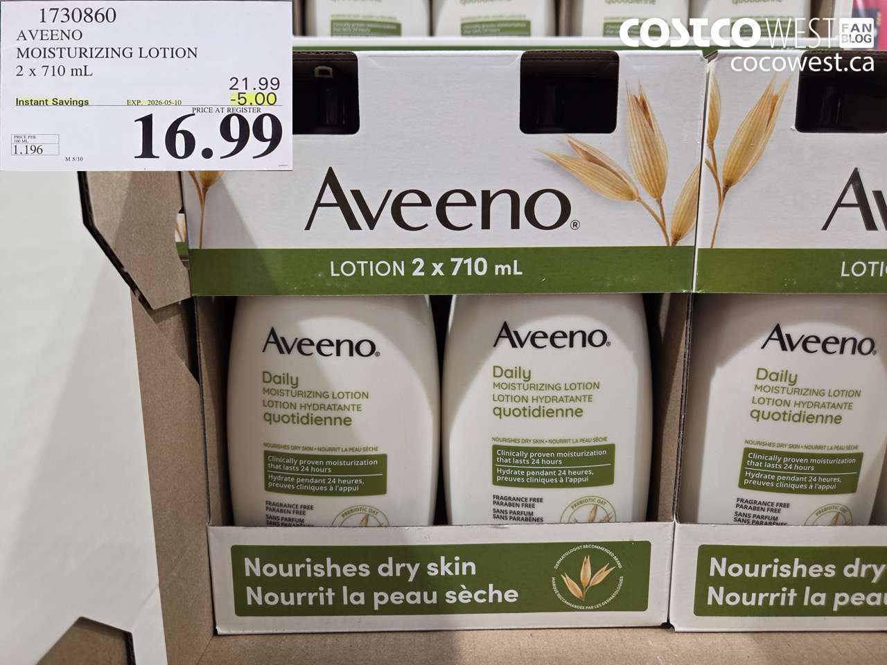 1730860 AVEENO MOISTURIZING LOTION 2 X 710 ML ($5.00 INSTANT SAVINGS EXPIRES ON 2026-05-10) $16.99