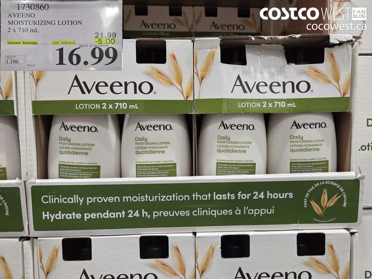 1730860 AVEENO MOISTURIZING LOTION 2 X 710 ML ($5.00 INSTANT SAVINGS EXPIRES ON 2026-05-10) $16.99
