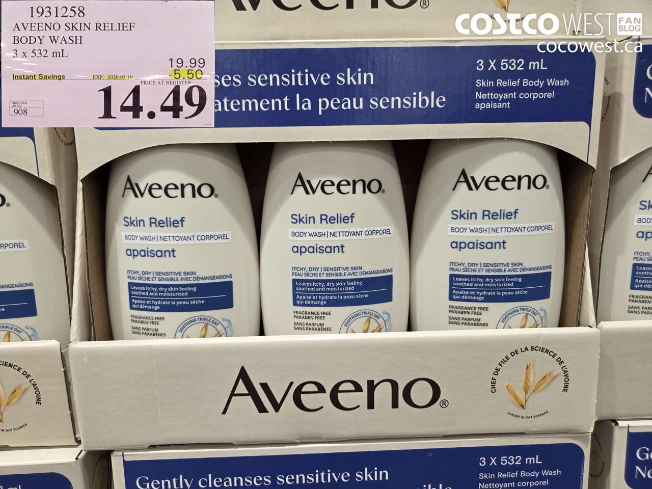 1931258 AVEENO SKIN RELIEF BODY WASH 3 X 532 ML ($5.50 INSTANT SAVINGS EXPIRES ON 2026-05-10) $14.49