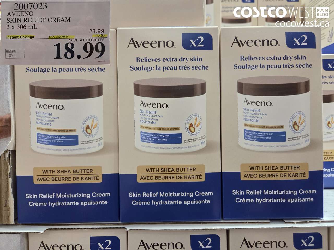 2007023 AVEENO SKIN RELIEF CREAM 2 X 306 ML ($5.00 INSTANT SAVINGS EXPIRES ON 2026-05-10) $18.99