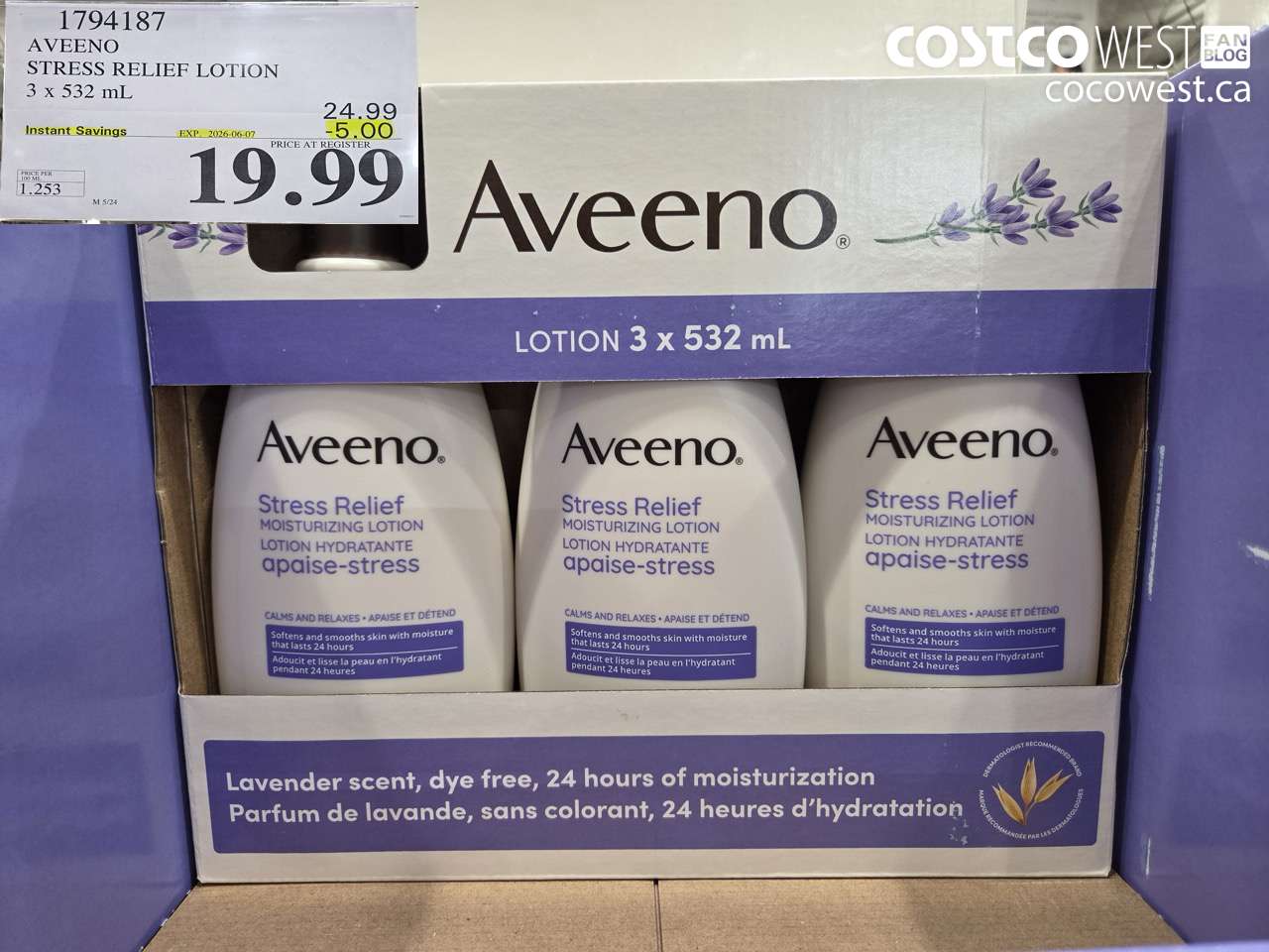 1794187 AVEENO STRESS RELIEF LOTION 3 X 532 ML ($5.00 INSTANT SAVINGS EXPIRES ON 2026-06-07) $19.99