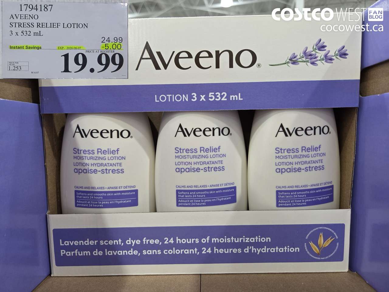 1794187 AVEENO STRESS RELIEF LOTION 3 X 532 ML ($5.00 INSTANT SAVINGS EXPIRES ON 2026-06-07) $19.99