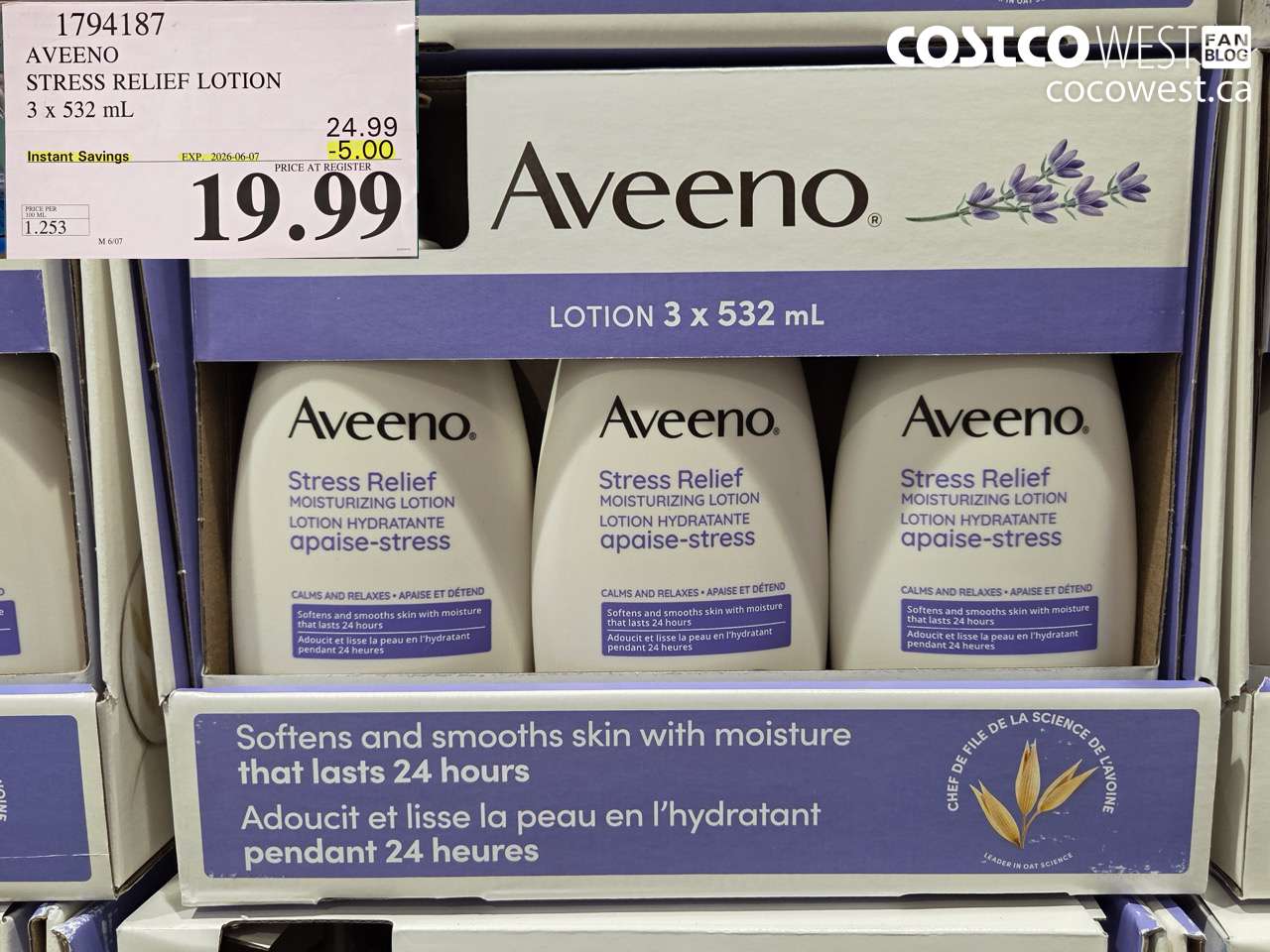 1794187 AVEENO STRESS RELIEF LOTION 3 X 532 ML ($5.00 INSTANT SAVINGS EXPIRES ON 2026-06-07) $19.99