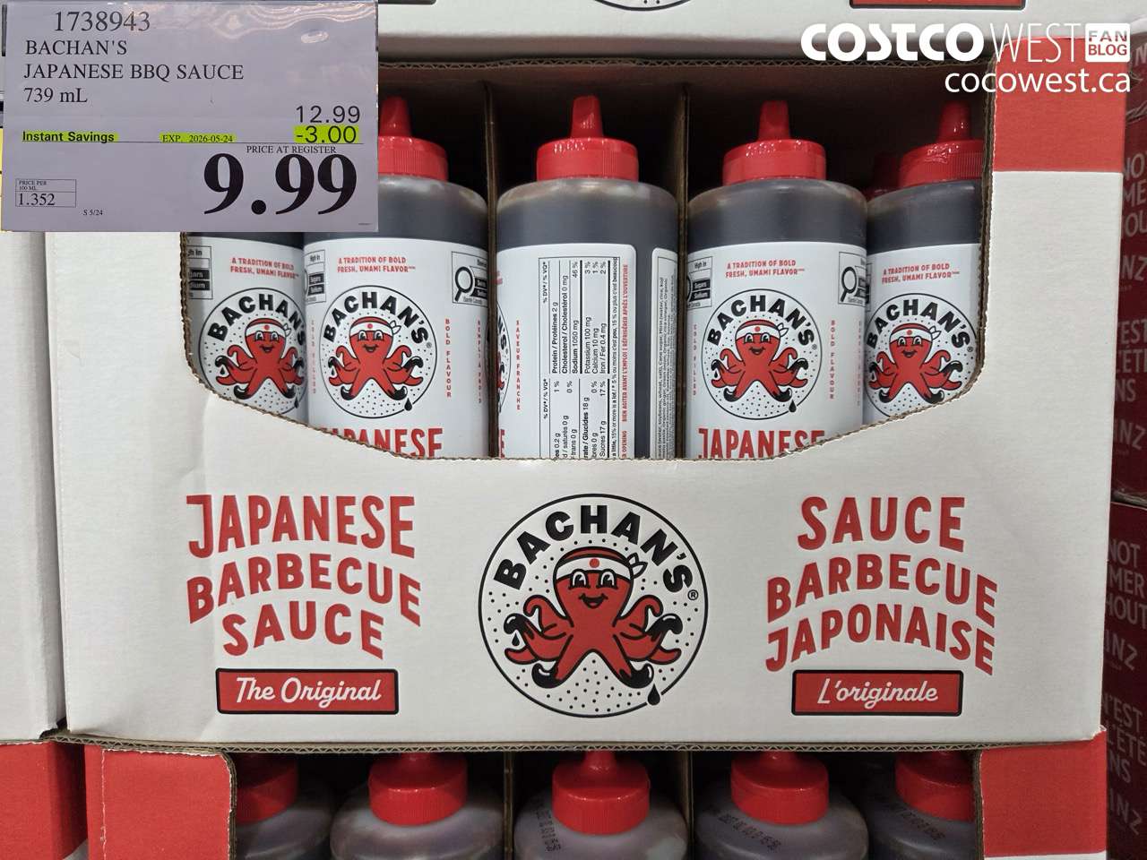 1738943 BACHAN'S JAPANESE BBQ SAUCE 739 ML ($3.00 INSTANT SAVINGS EXPIRES ON 2026-05-24) $9.99