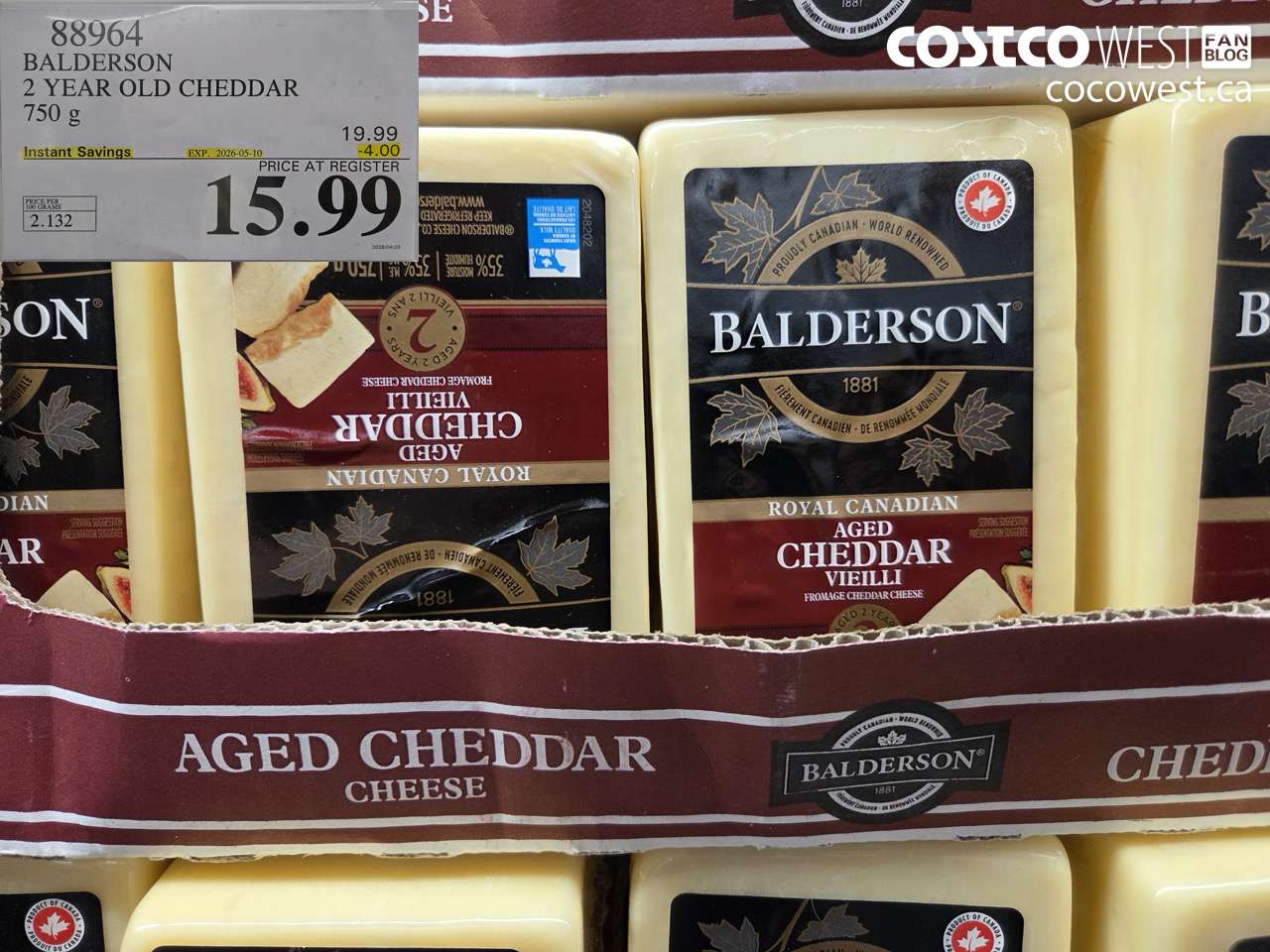 88964 BALDERSON 2 YEAR OLD CHEDDAR 750 G ($4.00 INSTANT SAVINGS EXPIRES ON 2026-05-10) $15.99