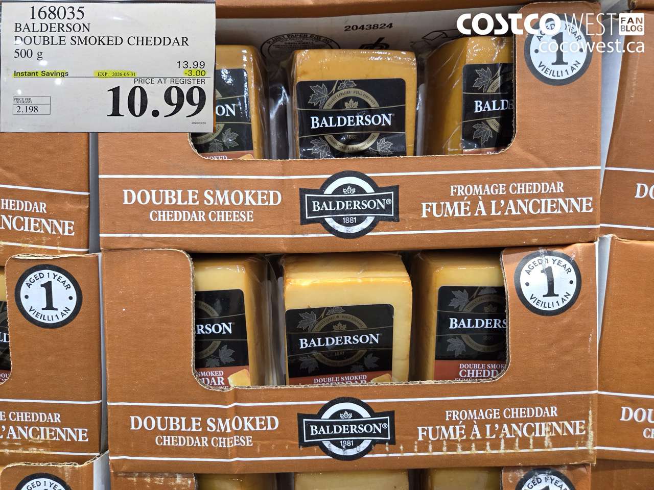 168035 BALDERSON DOUBLE SMOKED CHEDDAR 500 G ($3.00 INSTANT SAVINGS EXPIRES ON 2026-05-31) $10.99