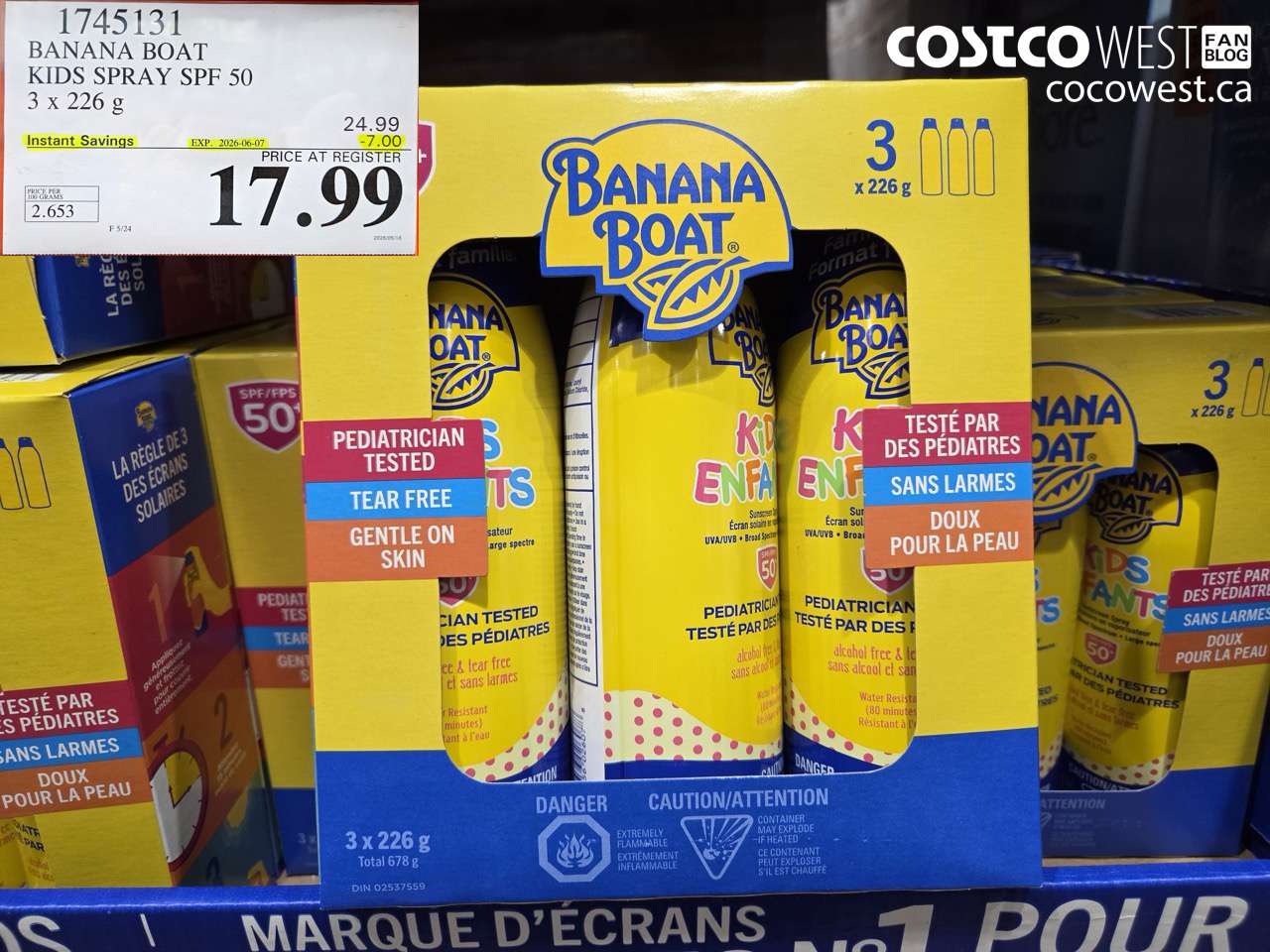 1745131 BANANA BOAT KIDS SPRAY SPF 50 3 X 226 G ($7.00 INSTANT SAVINGS EXPIRES ON 2026-06-07) $17.99