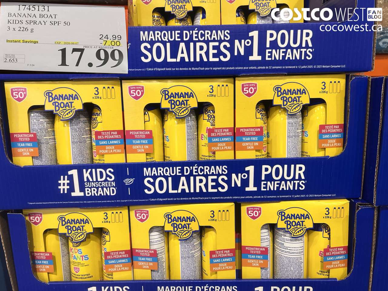 1745131 BANANA BOAT KIDS SPRAY SPF 50 3 X 226 G ($7.00 INSTANT SAVINGS EXPIRES ON 2026-06-07) $17.99