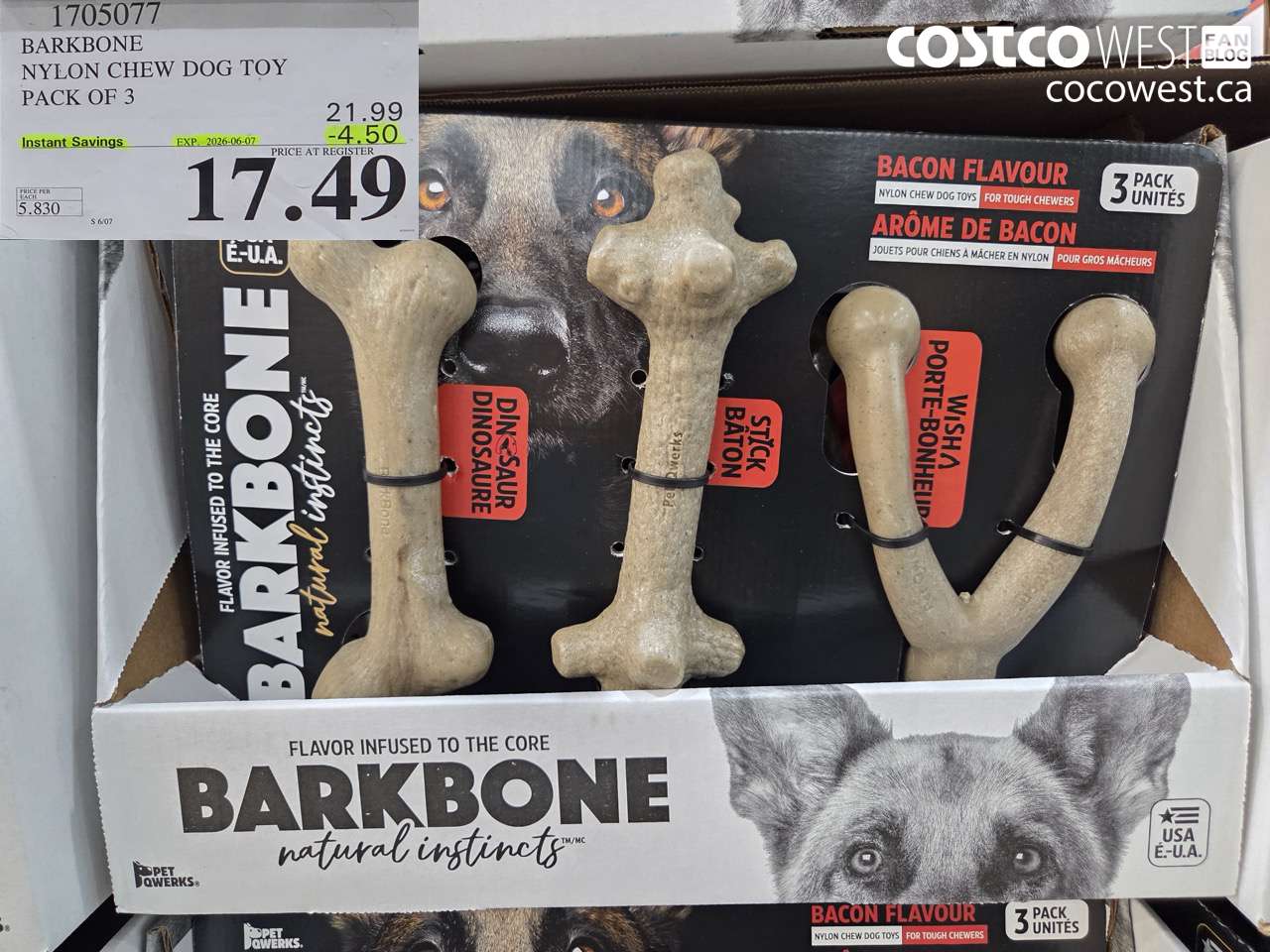 1705077 BARKBONE NYLON CHEW DOG TOY PACK OF 3 ($4.50 INSTANT SAVINGS EXPIRES ON 2026-06-07) $17.49