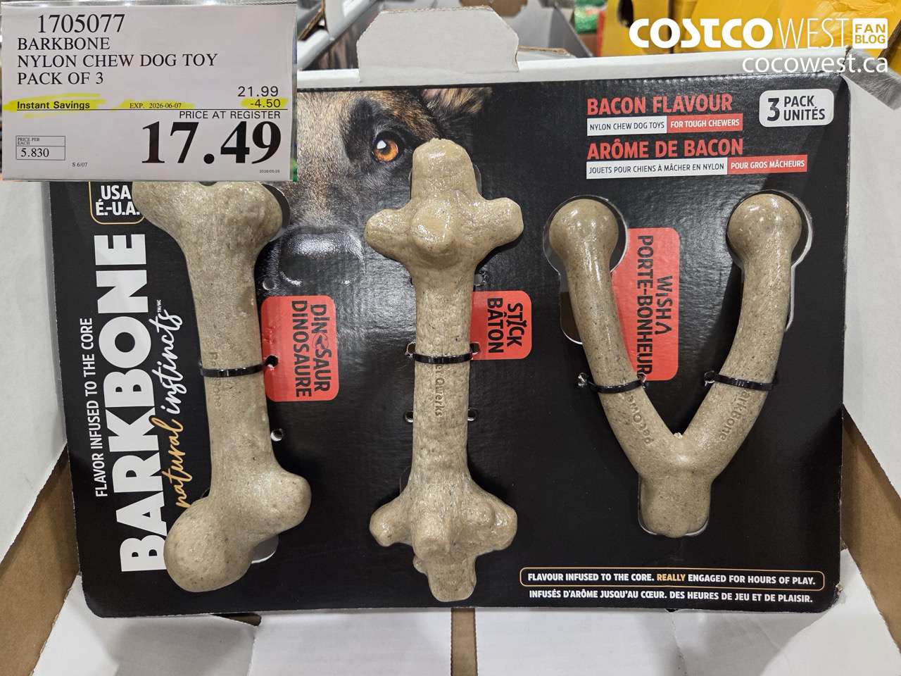 1705077 BARKBONE NYLON CHEW DOG TOY PACK OF 3 ($4.50 INSTANT SAVINGS EXPIRES ON 2026-06-07) $17.49