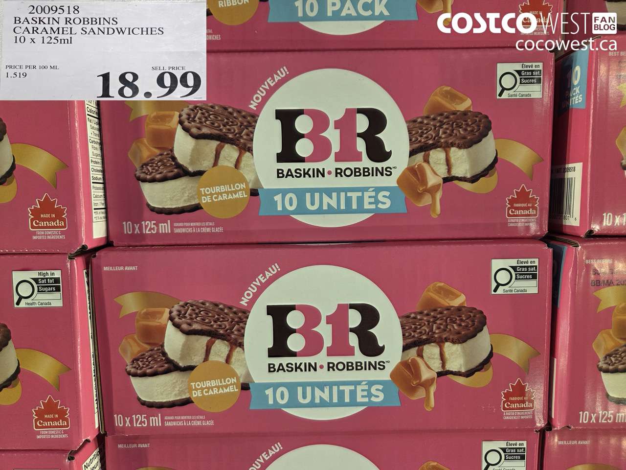 2009518 BASKIN ROBBINS CARAMEL SANDWICHES 10 X 125ML $18.99