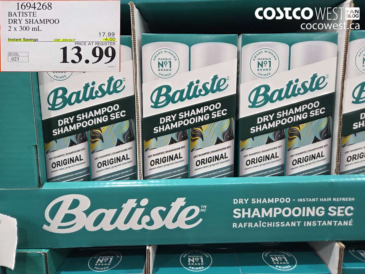 1694268 BATISTE DRY SHAMPOO 2 X 300 ML ($4.00 INSTANT SAVINGS EXPIRES ON 2026-06-07) $13.99