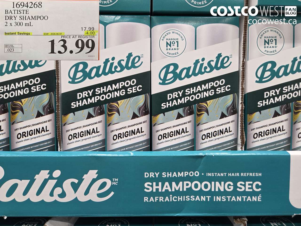 1694268 BATISTE DRY SHAMPOO 2 X 300 ML ($4.00 INSTANT SAVINGS EXPIRES ON 2026-06-07) $13.99