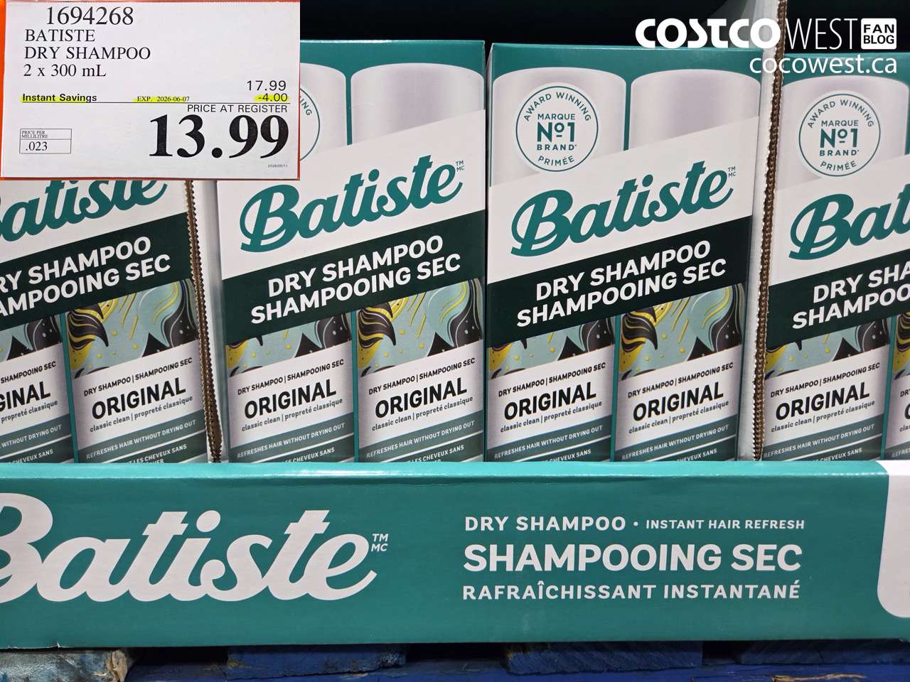 1694268 BATISTE DRY SHAMPOO 2 X 300 ML ($4.00 INSTANT SAVINGS EXPIRES ON 2026-06-07) $13.99