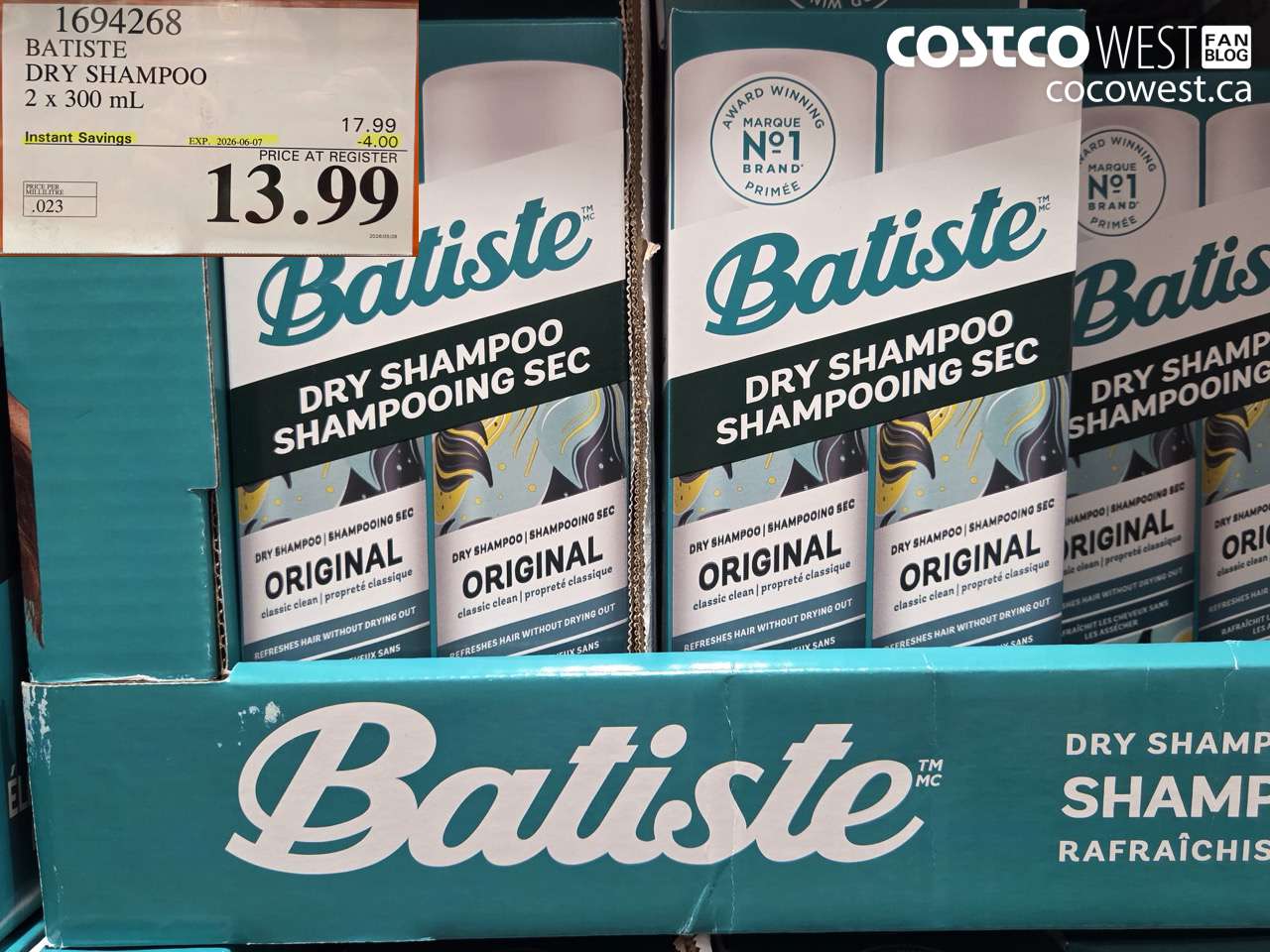 1694268 BATISTE DRY SHAMPOO 2 X 300 ML ($4.00 INSTANT SAVINGS EXPIRES ON 2026-06-07) $13.99