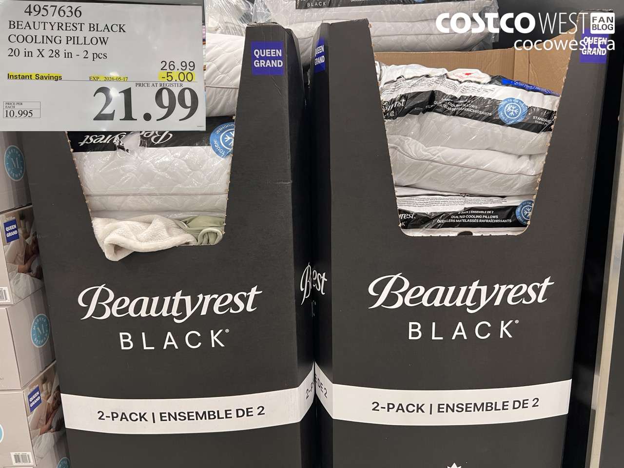 4957636 BEAUTYREST BLACK COOLING PILLOW 20 IN X 28 IN - 2 PCS ($5.00 INSTANT SAVINGS EXPIRES ON 2026-05-17) $21.99