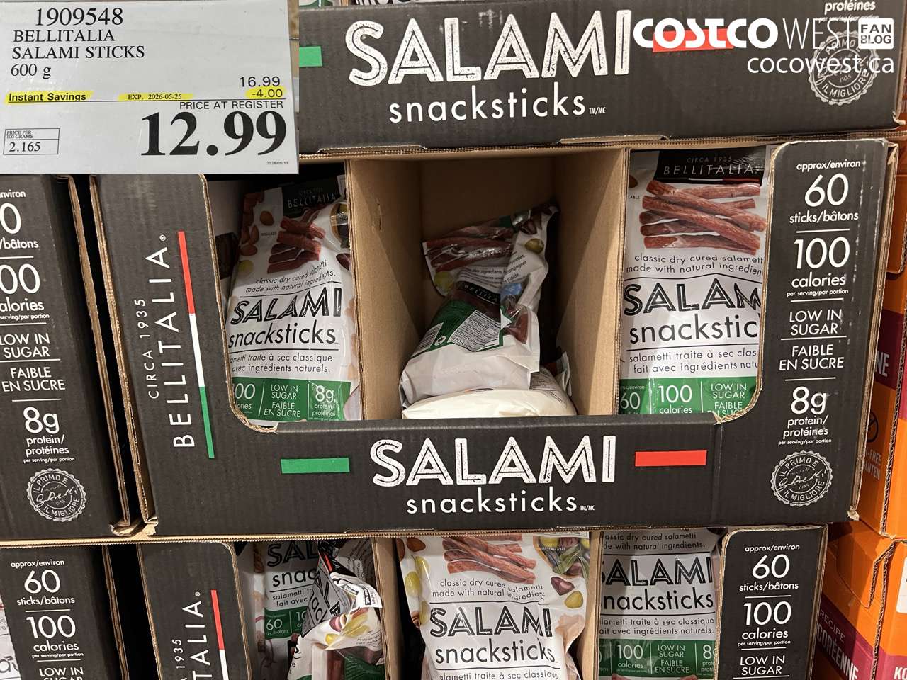 1909548 BELLITALIA SALAMI STICKS 600 G ($4.00 INSTANT SAVINGS EXPIRES ON 2026-05-25) $12.99