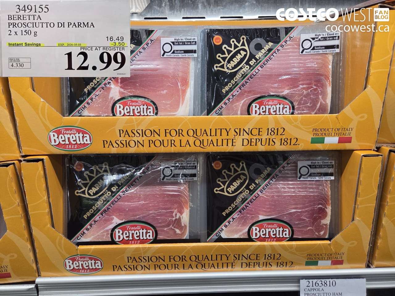 349155 BERETTA PROSCIUTTO DI PARMA 2 X 150 G ($3.50 INSTANT SAVINGS EXPIRES ON 2026-05-03) $12.99