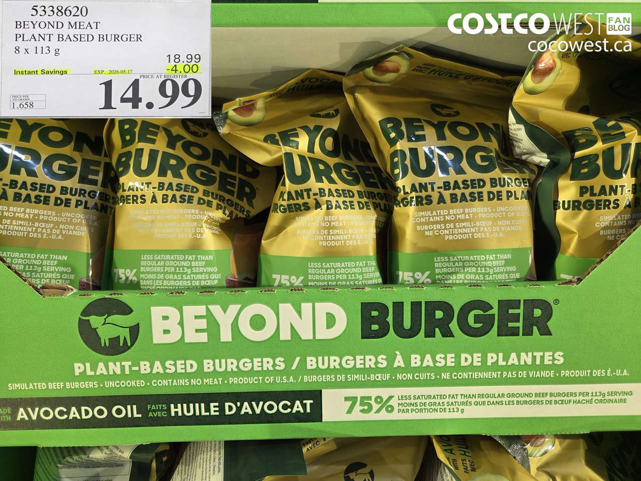 5338620 BEYOND MEAT PLANT BASED BURGER 8 X 113 G ($4.00 INSTANT SAVINGS EXPIRES ON 2026-05-17) $14.99