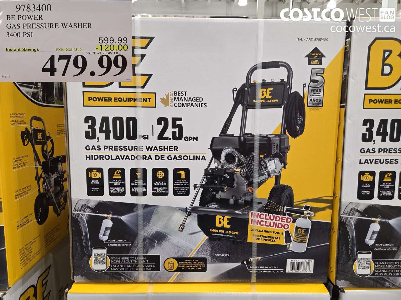 9783400 BE POWER GAS PRESSURE WASHER 3400 PSI ($120.00 INSTANT SAVINGS EXPIRES ON 2026-05-10) $479.99