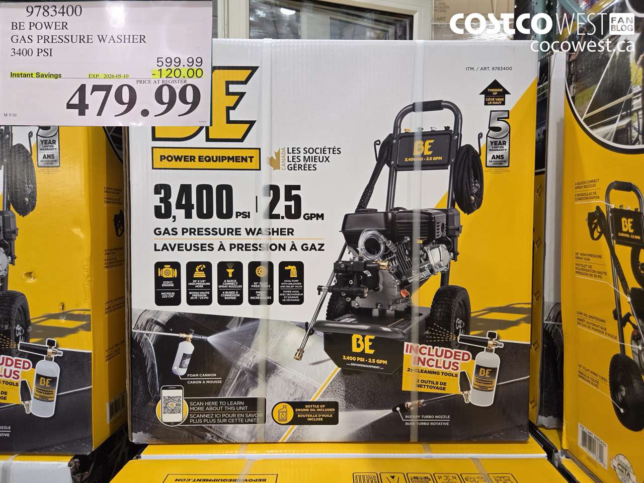 9783400 BE POWER GAS PRESSURE WASHER 3400 PSI ($120.00 INSTANT SAVINGS EXPIRES ON 2026-05-10) $479.99