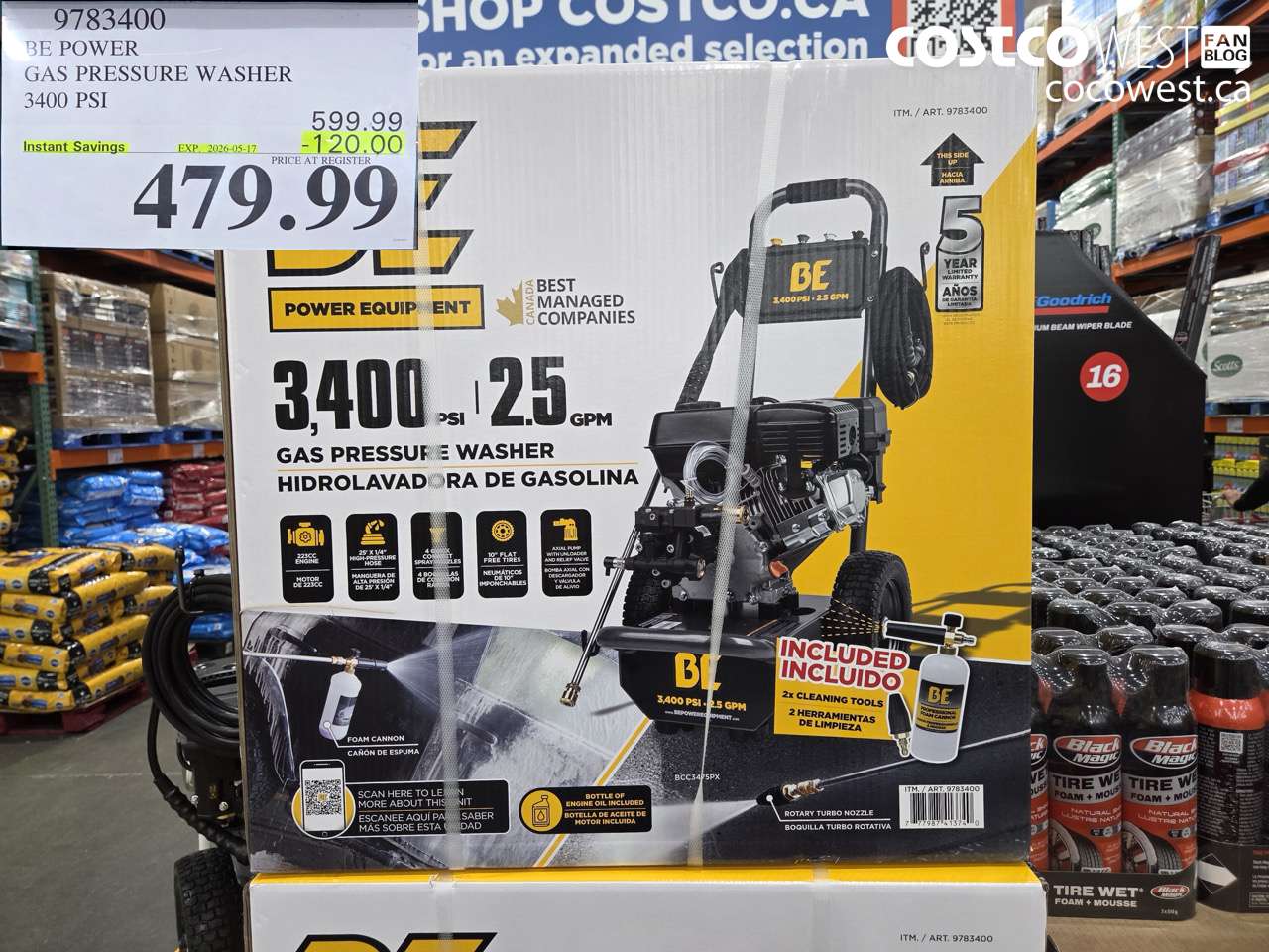 9783400 BE POWER GAS PRESSURE WASHER 3400 PSI ($120.00 INSTANT SAVINGS EXPIRES ON 2026-05-17) $479.99