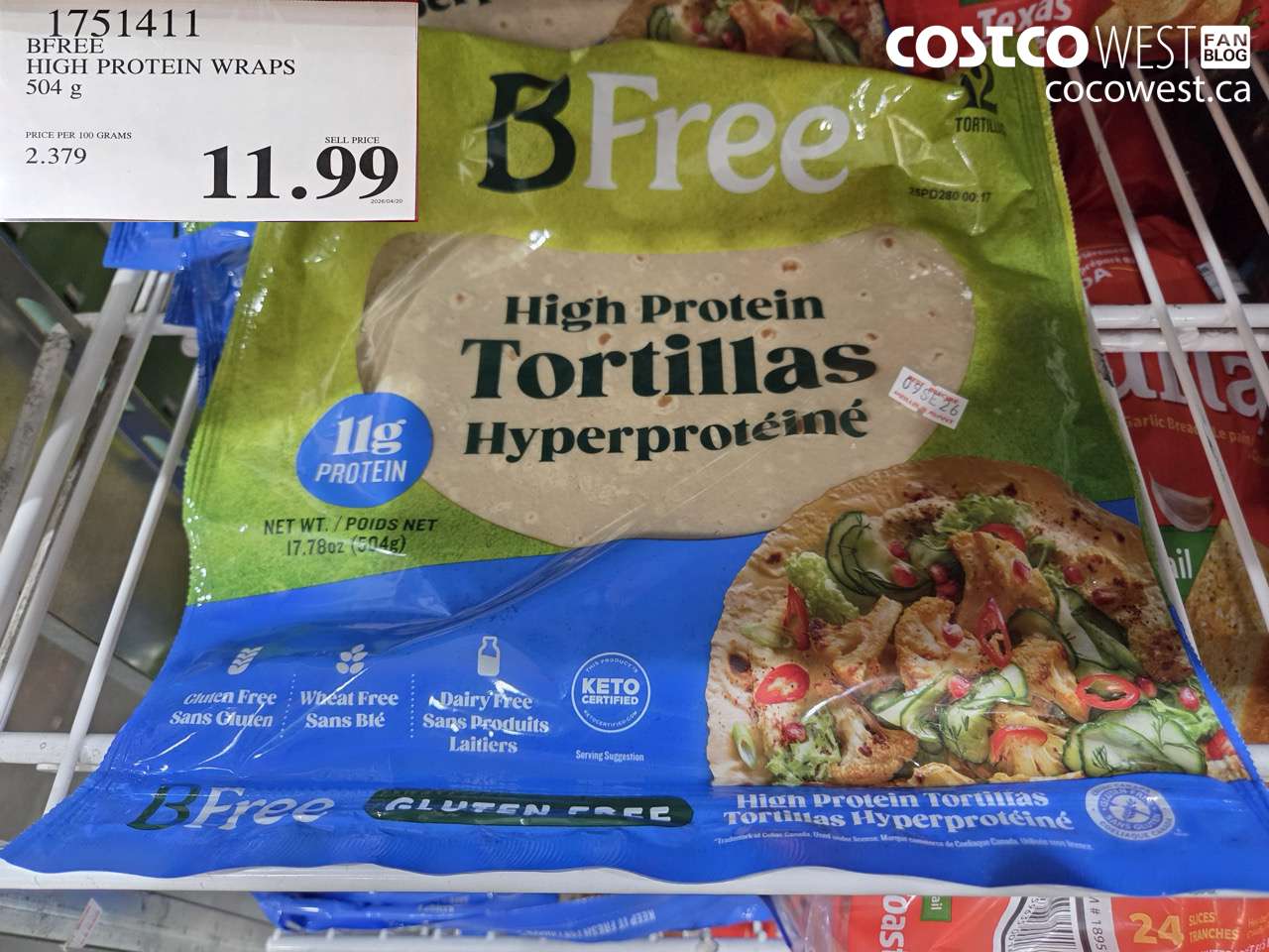1751411 BFREE HIGH PROTEIN WRAPS 504 G $11.99