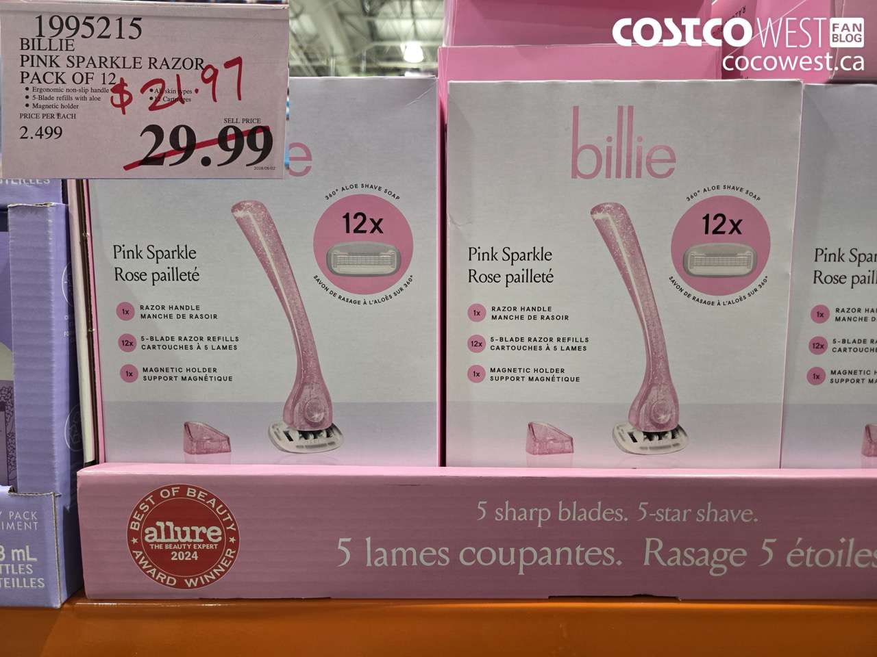 1995215 BILLIE PINK SPARKLE RAZOR PACK OF 12 $21.97
