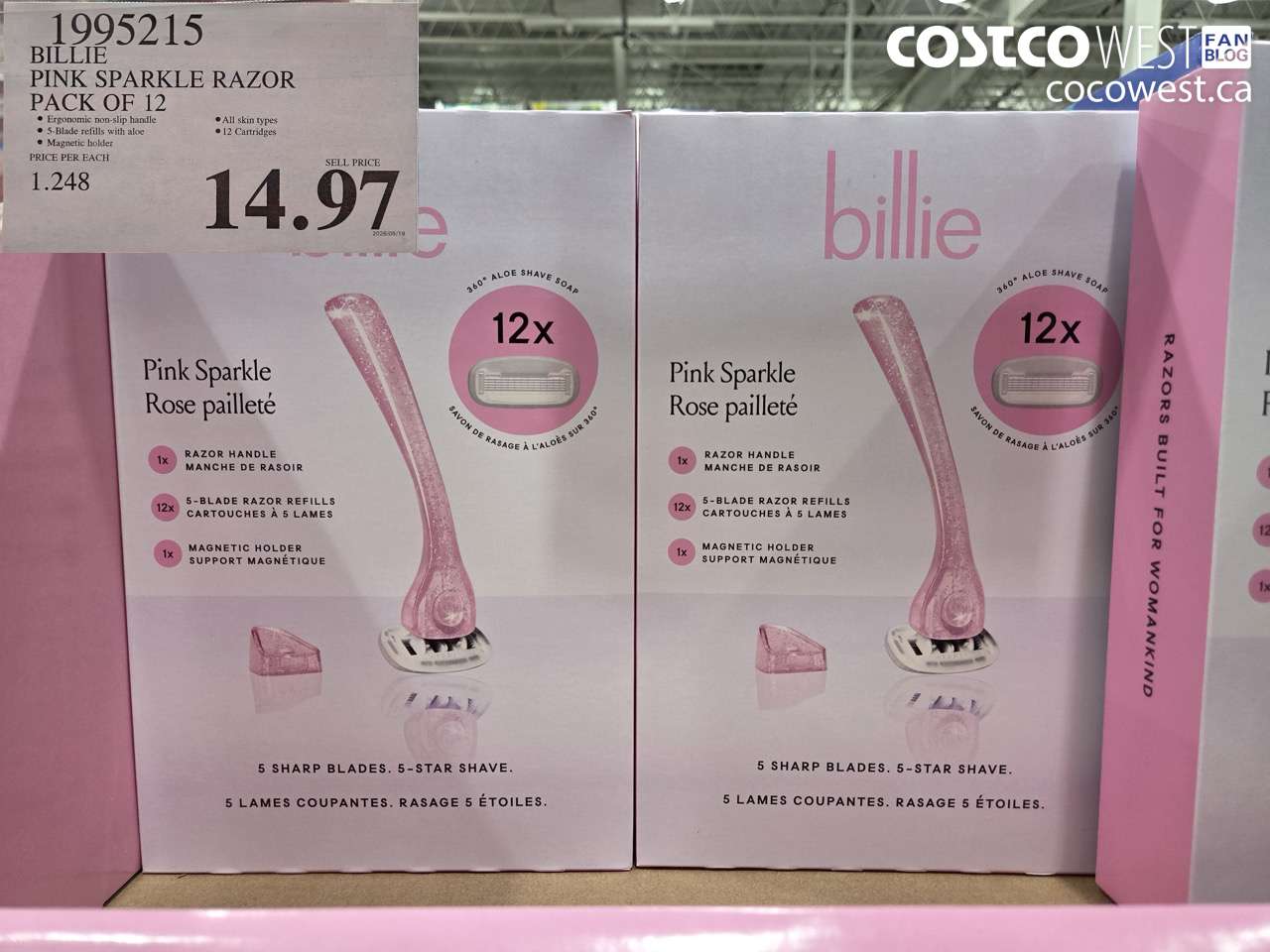 1995215 BILLIE PINK SPARKLE RAZOR PACK OF 12 $14.97