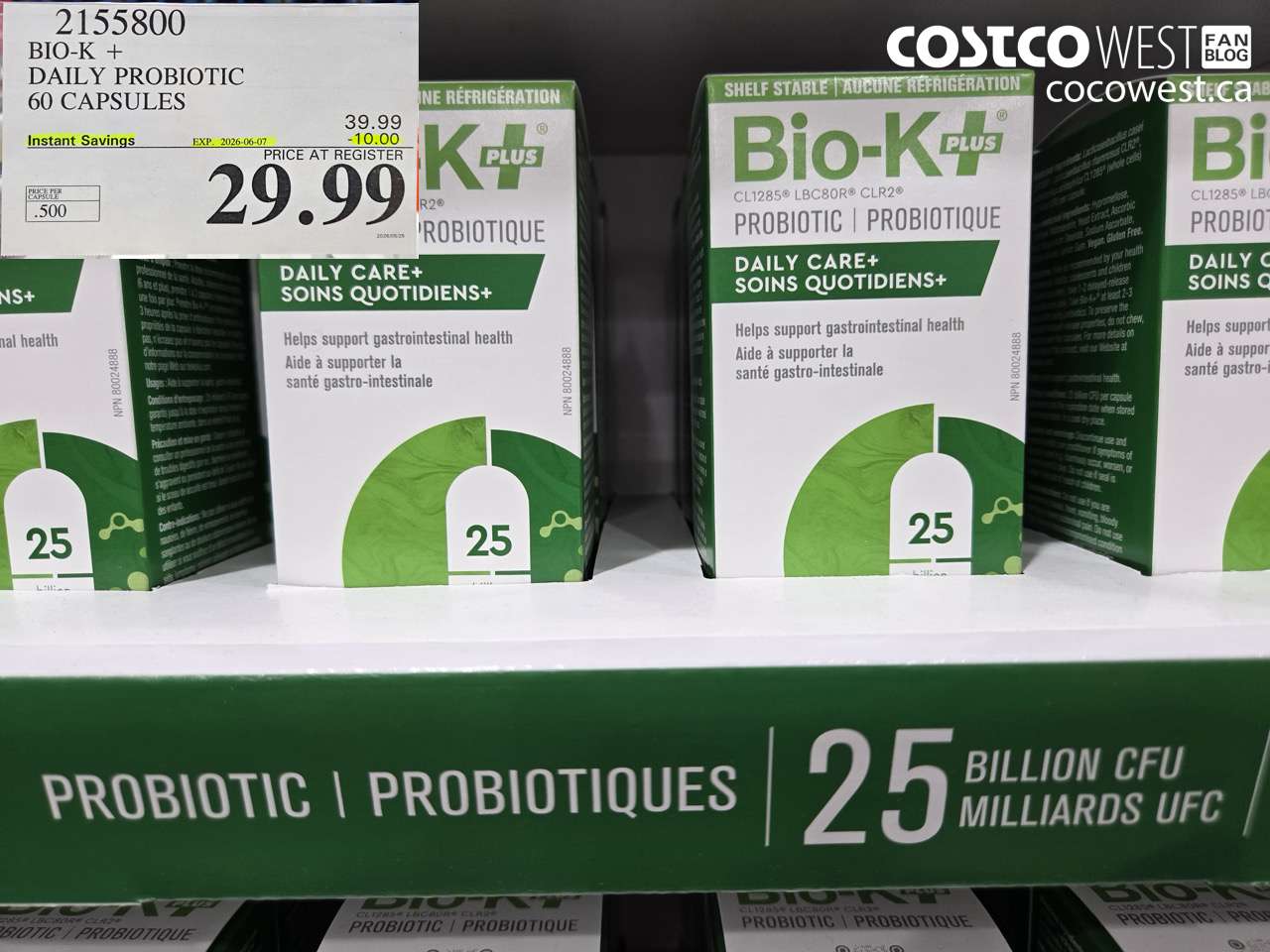2155800 BIO-K + DAILY PROBIOTIC 60 CAPSULES ($10.00 INSTANT SAVINGS EXPIRES ON 2026-06-07) $29.99