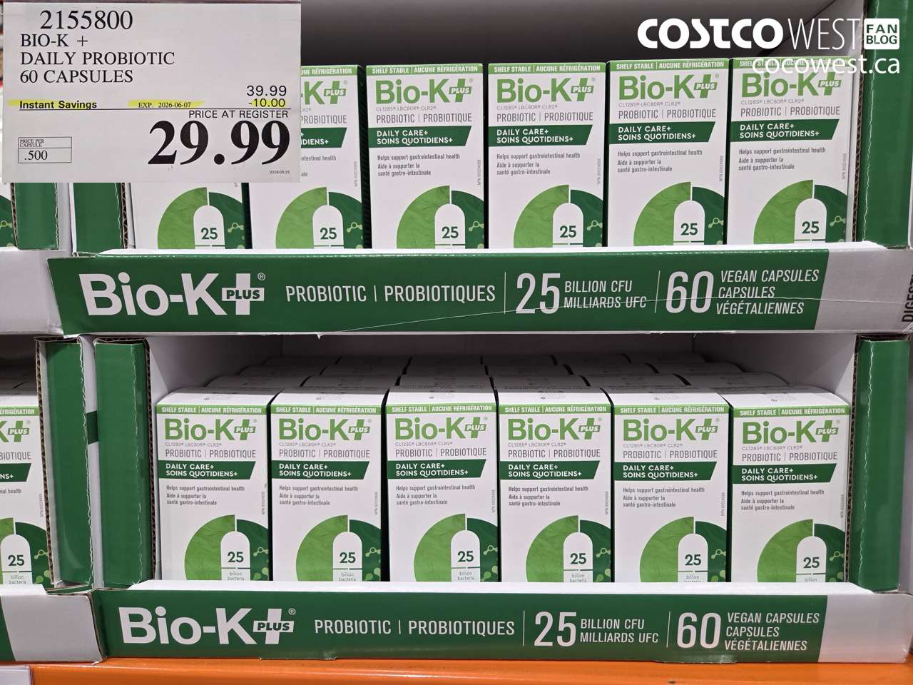 2155800 BIO-K + DAILY PROBIOTIC 60 CAPSULES ($10.00 INSTANT SAVINGS EXPIRES ON 2026-06-07) $29.99