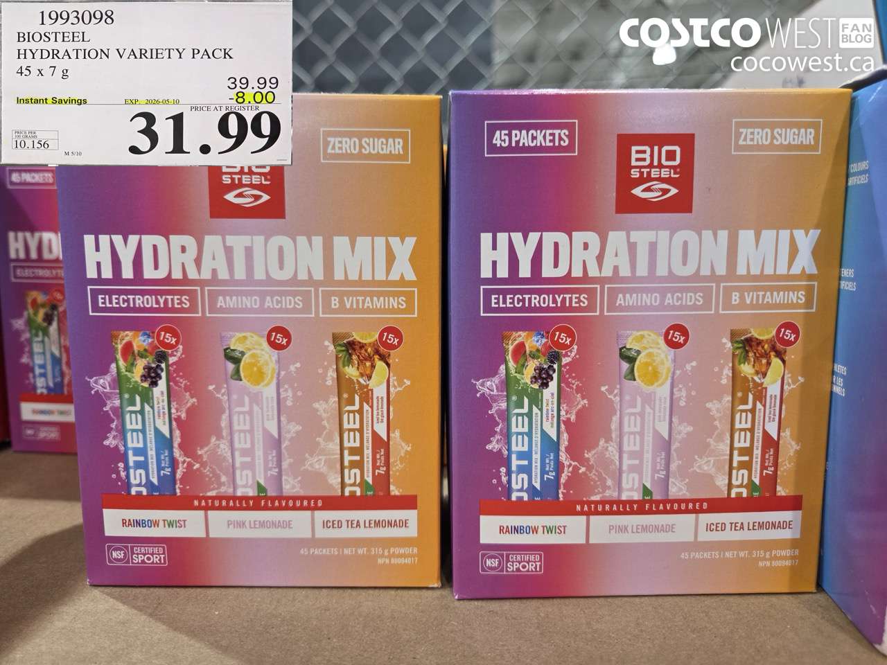 1993098 BIOSTEEL HYDRATION VARIETY PACK 45 X 7 G ($8.00 INSTANT SAVINGS EXPIRES ON 2026-05-10) $31.99