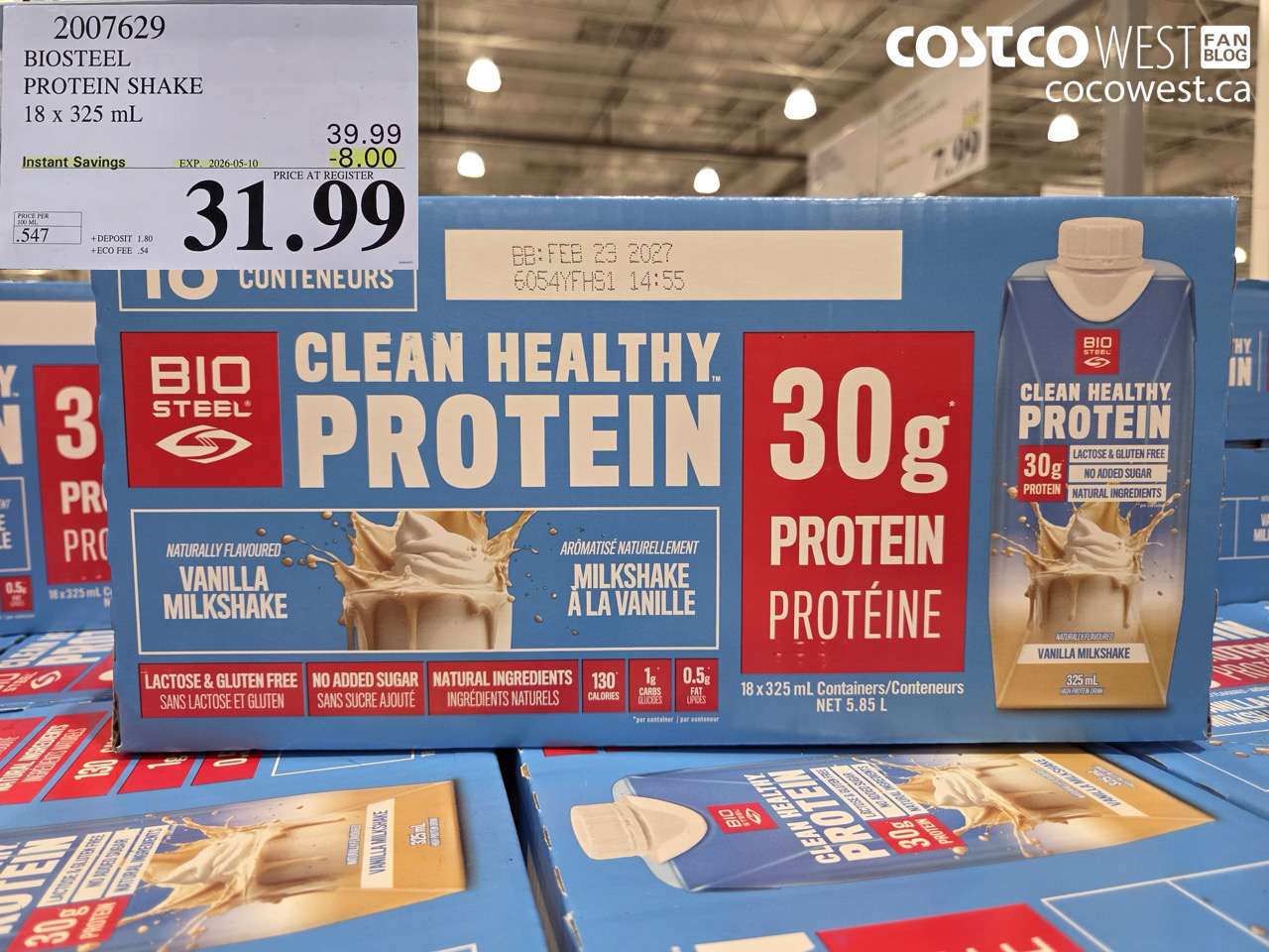 2007629 BIOSTEEL PROTEIN SHAKE 18 X 325 ML ($8.00 INSTANT SAVINGS EXPIRES ON 2026-05-10) $31.99