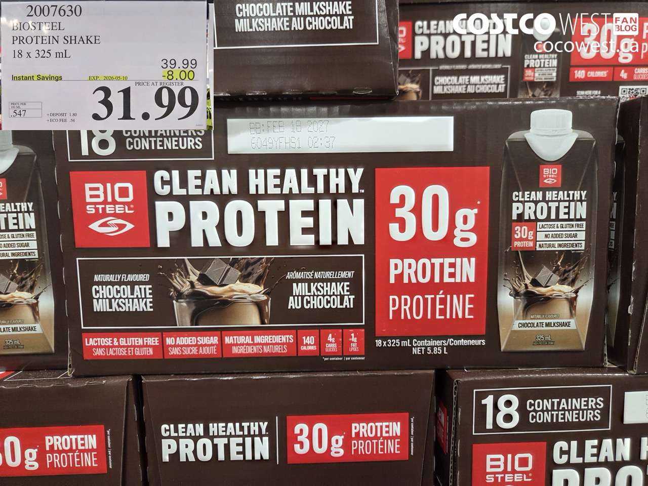 2007630 BIOSTEEL PROTEIN SHAKE 18 X 325 ML ($8.00 INSTANT SAVINGS EXPIRES ON 2026-05-10) $31.99