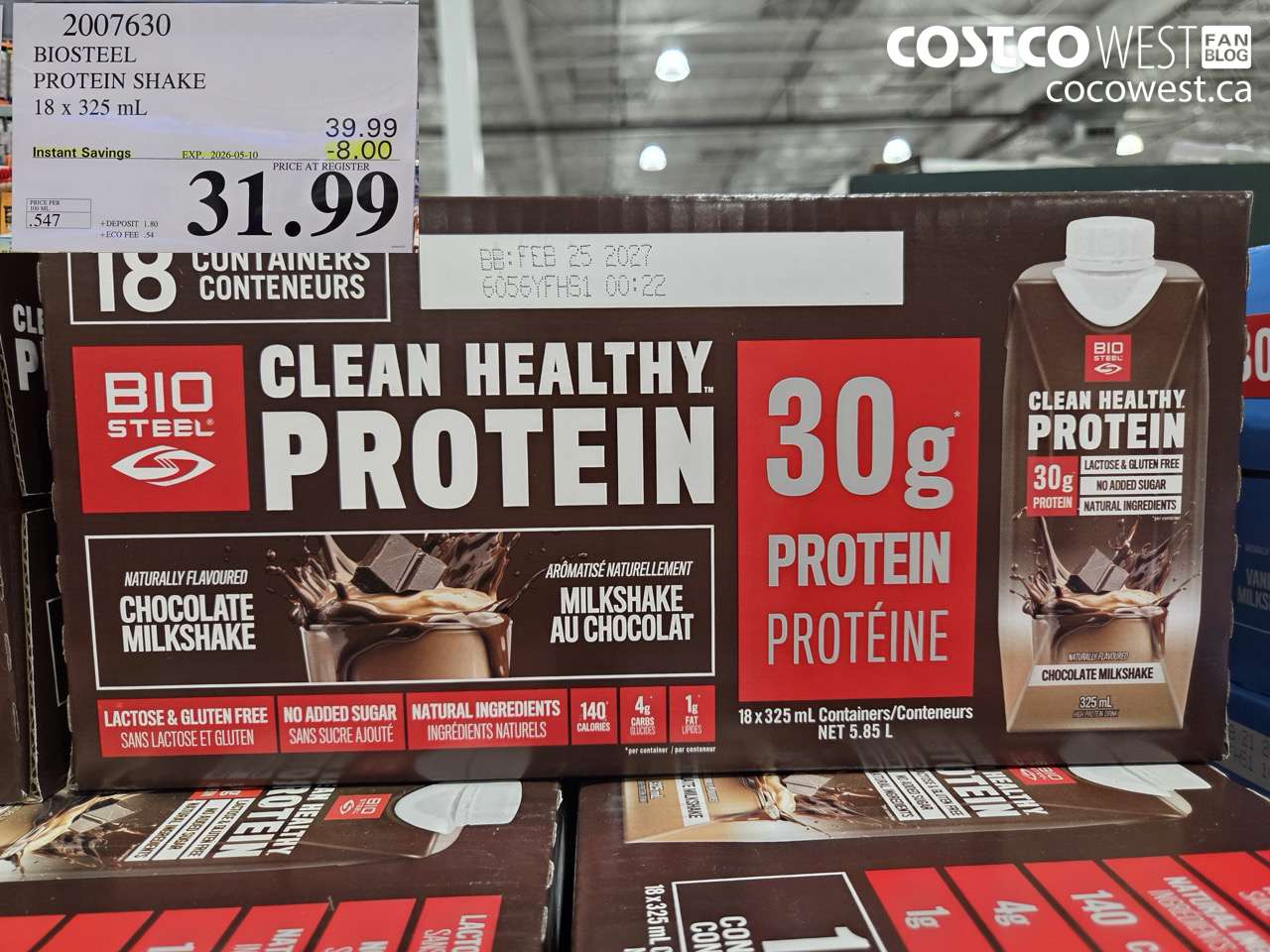 2007630 BIOSTEEL PROTEIN SHAKE 18 x 325 mL ($8.00 INSTANT SAVINGS EXPIRES ON 2026-05-10) $31.99