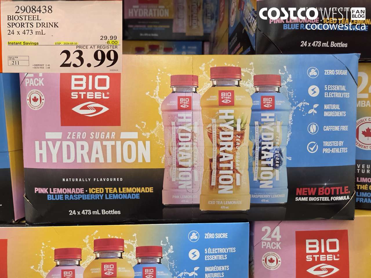2908438 BIOSTEEL SPORTS DRINK 24 X 473 ML ($6.00 INSTANT SAVINGS EXPIRES ON 2026-05-10) $23.99