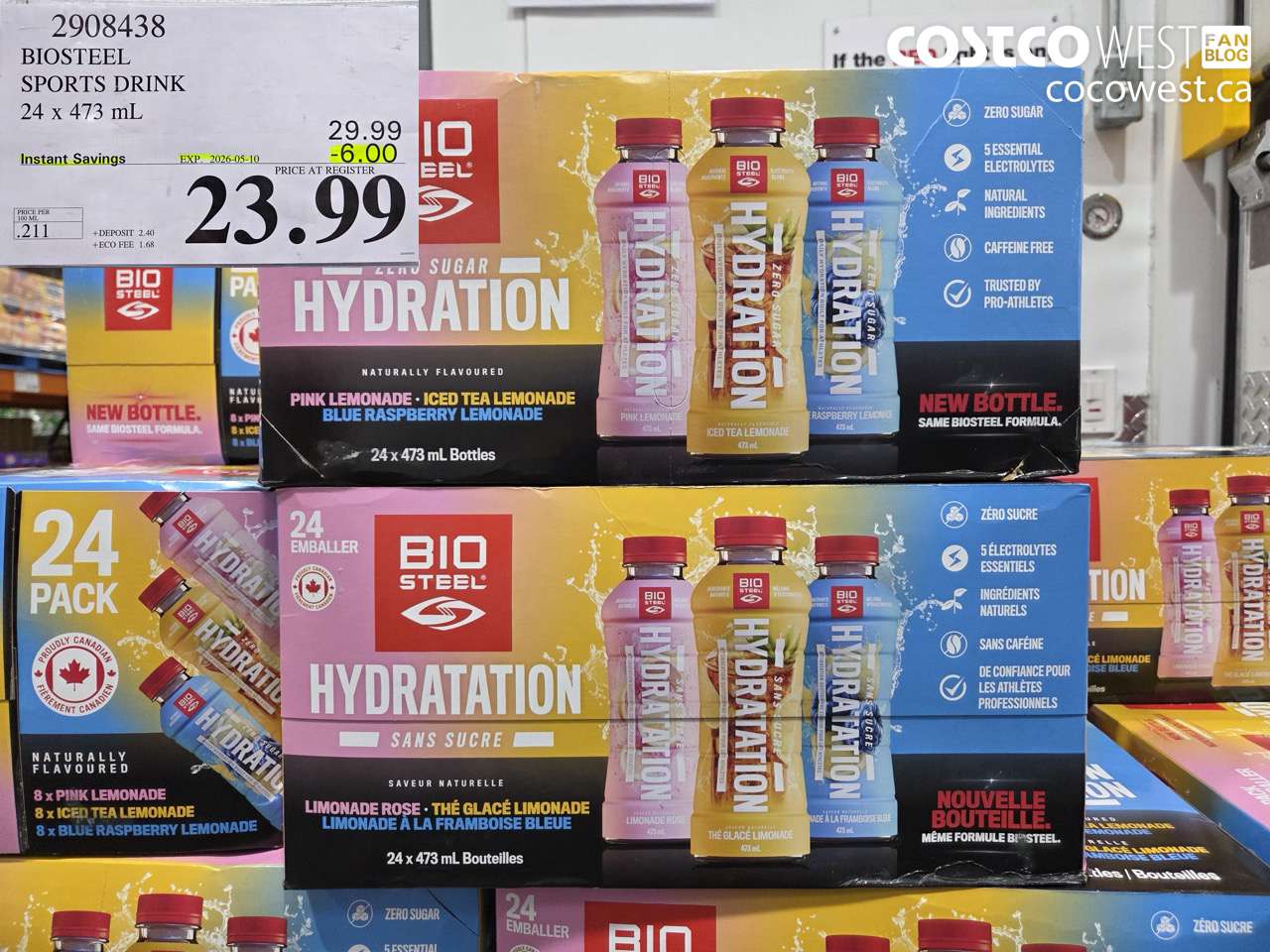2908438 BIOSTEEL SPORTS DRINK 24 X 473 ML ($6.00 INSTANT SAVINGS EXPIRES ON 2026-05-10) $23.99