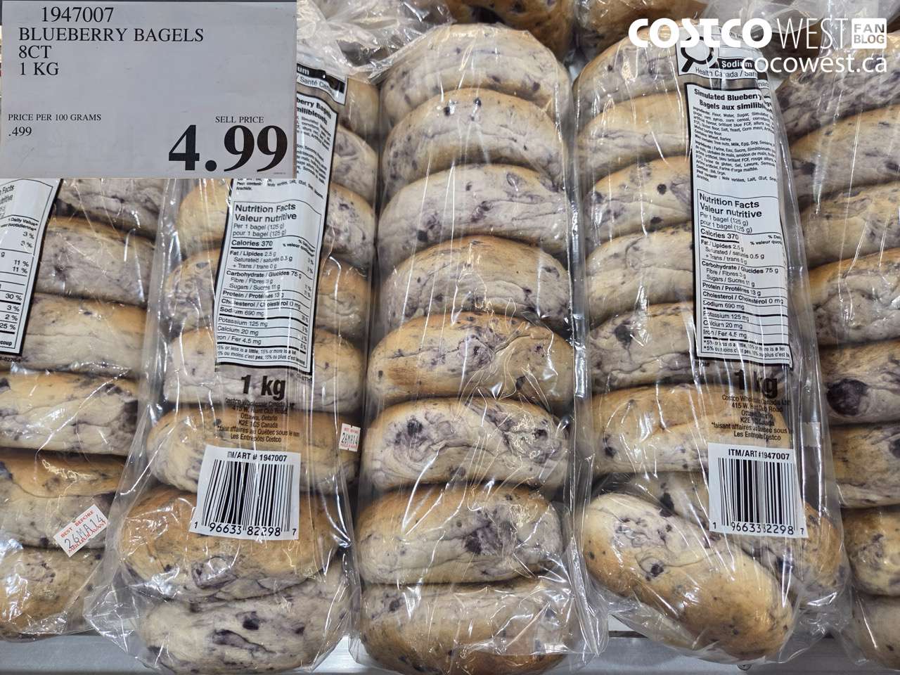 1947007 BLUEBERRY BAGELS 8CT 1 KG $4.99